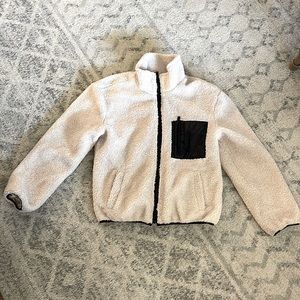 Sanctuary Off White/Cream Sherpa Jacket - Silk lined - Slit Pockets - Small